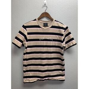 HUF Shirt Brown Black Pink Striped HUF USA Short Sleeve Mens Small